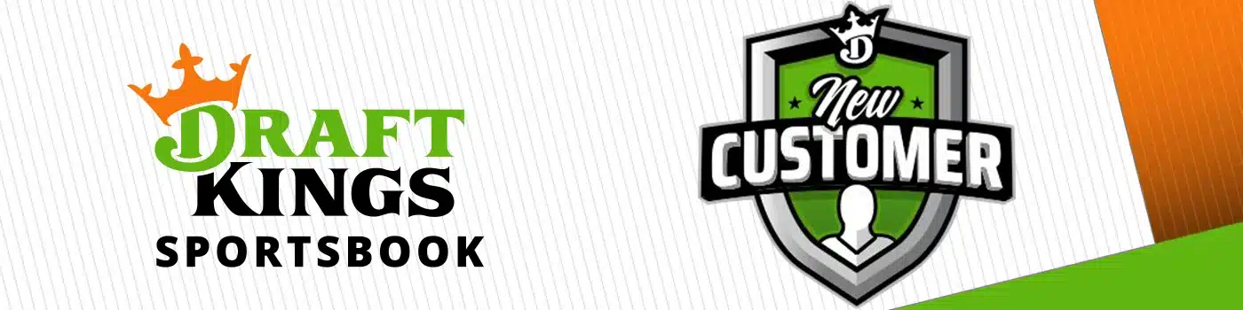 DraftKings Sportsbook desktop banner displaying the 'New Customer' logo to highlight welcome promotions