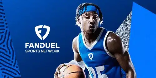 FanDuel Sportsbook Bonus mobile banner featuring a dynamic image of a basketball player in action, alongside the FanDuel logo.
