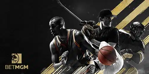 betmgm sportsbook desktop banner showing three athletes in different disciplines beside the betmgm logo