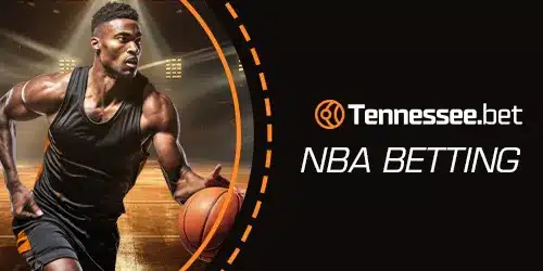 Tennessee bet NBA betting banner iwth a basketball player dribbling a ball