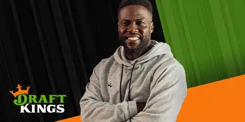 DraftKings sportsbook banner with Kevin Hart next to DraftKings logo